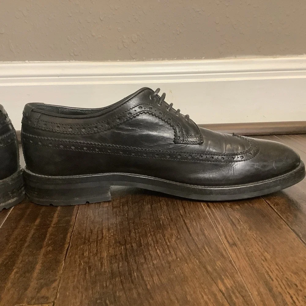 Aquatalia Made In Italy Men's Leather Wingtip Oxford Shoes Black Size 10